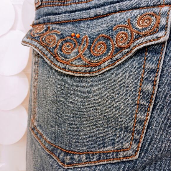 VNT SQUEEZE Jeans Women's Sz 5/6 Blue Embroidered SNAP POCKETS Bohemian Festival - Picture 2 of 16